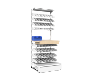 signle side medicine shelving with drawers