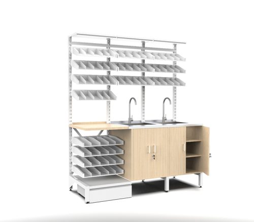 Three-Bank Single-Sided Modular Medical Pharmacy Shelf system Three-Bank Single-Sided Modular Medical Pharmacy Shelf system