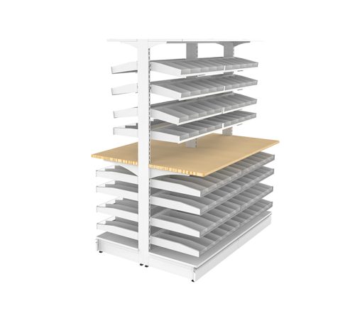 Two-Bank Double-Sided Modular Medical Pharmacy Shelving Unit Two-Bank Double-Sided Modular Medical Pharmacy Shelving Unit